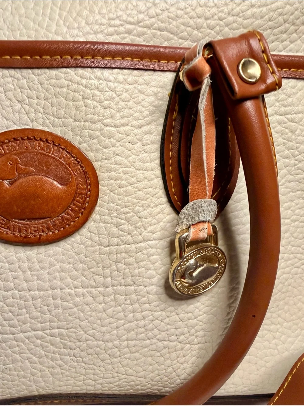 Vintage Dooney & Bourke Cream and Tan Pebble Leather Satchel and Crossbody Bag